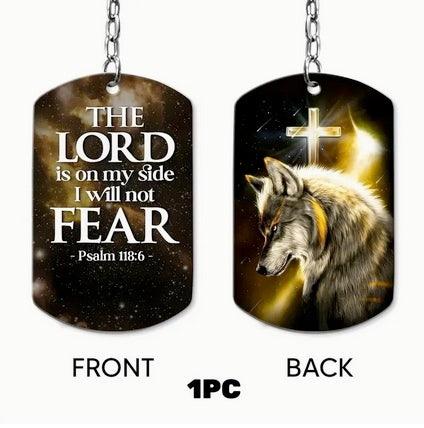 Wolf And Cross Keychain With Bible Verse