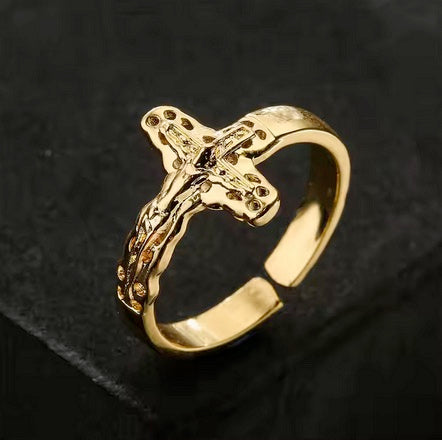 Luxury Brass Crucifix Cross Tarnish Free Ring - Self Adjusting