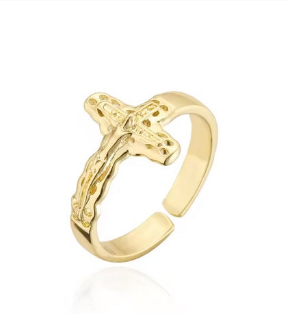 Luxury Brass Crucifix Cross Tarnish Free Ring - Self Adjusting