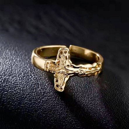 Luxury Brass Crucifix Cross Tarnish Free Ring - Self Adjusting