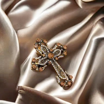 Elegant Crystal Cross Brooch