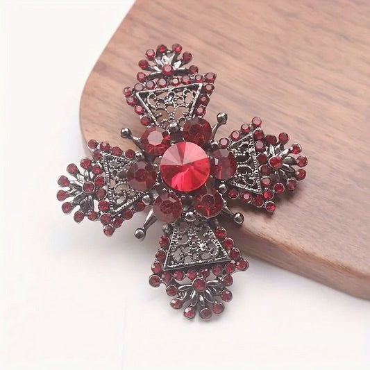Vintage Elegance Rhinestone Cross Brooch