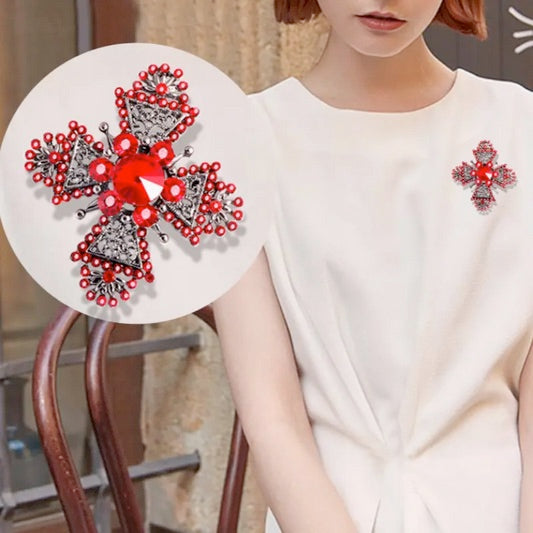 Vintage Elegance Rhinestone Cross Brooch
