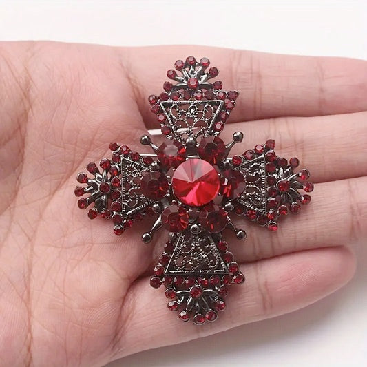 Vintage Elegance Rhinestone Cross Brooch