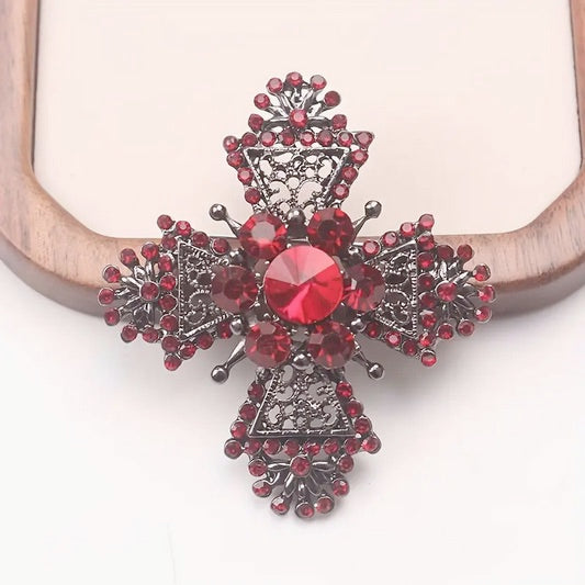 Vintage Elegance Rhinestone Cross Brooch