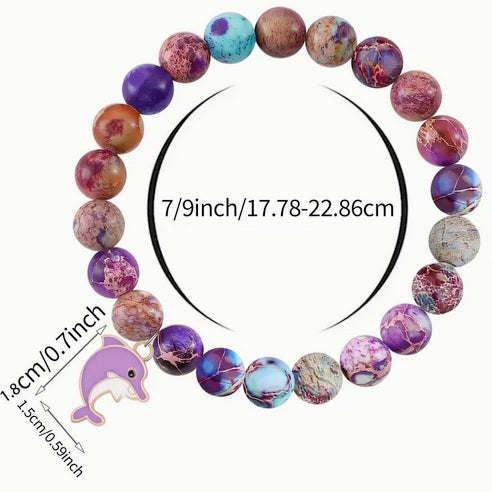 Sea Blue Save The Dolphin Natrual Stone Totem Stretch Bracelet