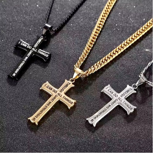 I Can Do All Things Through Christ Stainless Steel Cross Necklace