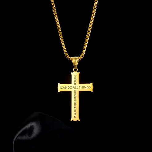 I Can Do All Things Through Christ Stainless Steel Cross Necklace