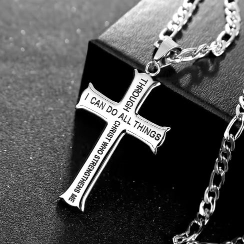I Can Do All Things Through Christ Stainless Steel Cross Necklace