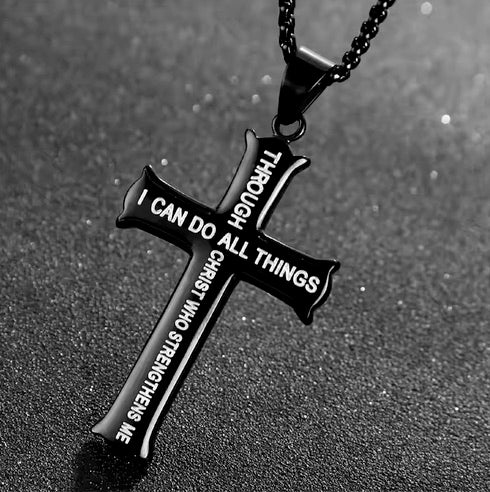 I Can Do All Things Through Christ Stainless Steel Cross Necklace