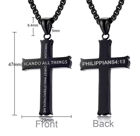 I Can Do All Things Through Christ Stainless Steel Cross Necklace
