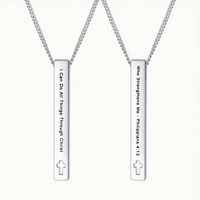 I Can Do All Things Though Christ Who Strengthens Me Inspirational Cross Necklace Bar