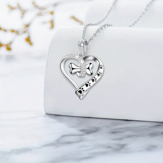Heart Shaped Dog Bone Pendant Necklace