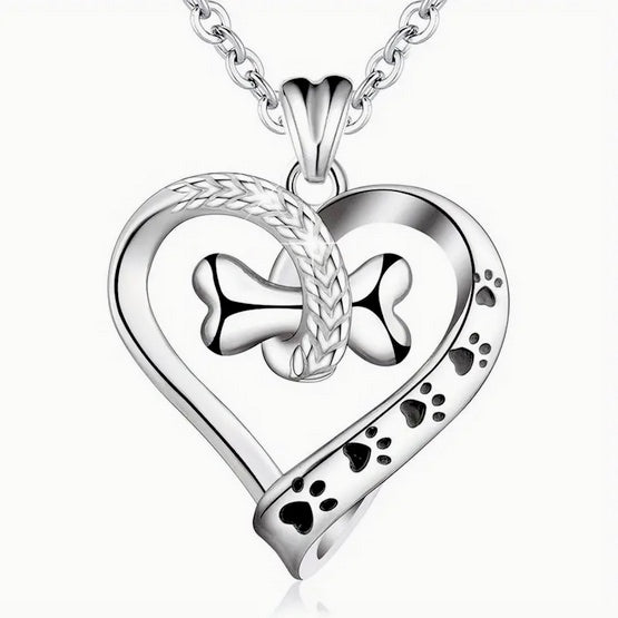 Heart Shaped Dog Bone Pendant Necklace