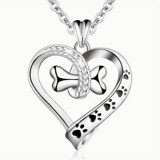 Heart Shaped Dog  Bone Pendant Necklace