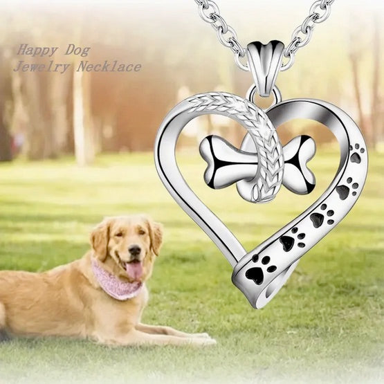 Heart Shaped Dog Bone Pendant Necklace