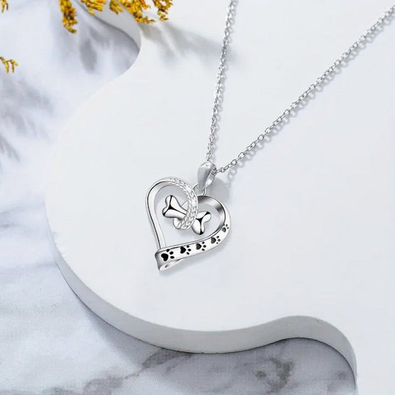 Heart Shaped Dog Bone Pendant Necklace