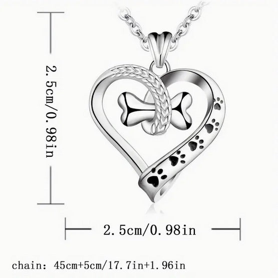 Heart Shaped Dog Bone Pendant Necklace