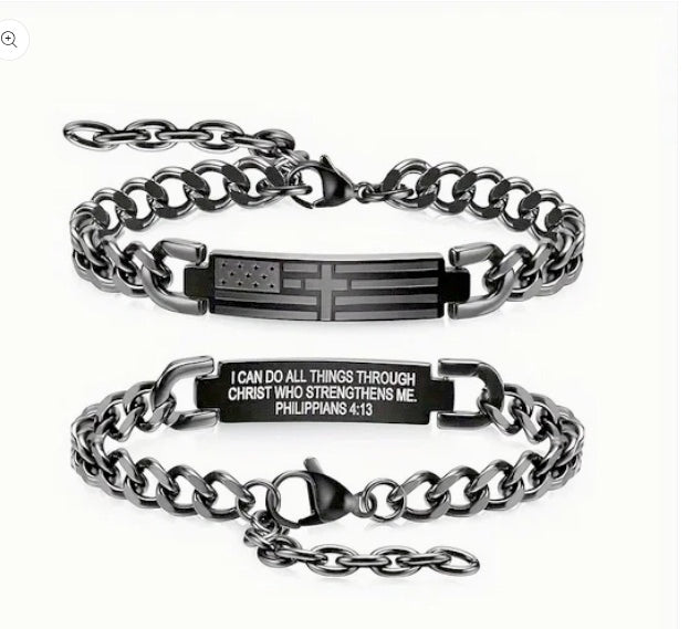 Three Piece Men's Black Faith Combo -Cross Flag And Bracelet With Cross Ring