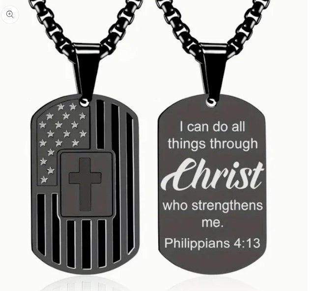 Three Piece Men's Black Faith Combo -Cross Flag And Bracelet With Cross Ring