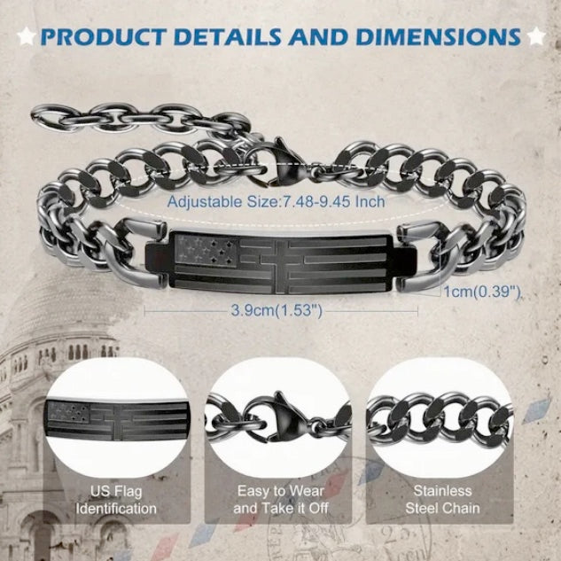 Three Piece Men's Black Faith Combo -Cross Flag And Bracelet With Cross Ring