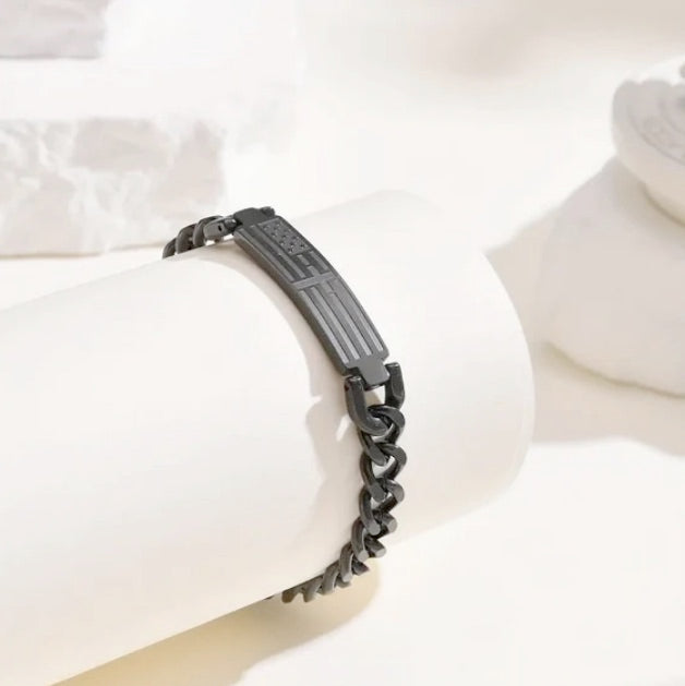 Three Piece Men's Black Faith Combo -Cross Flag And Bracelet With Cross Ring