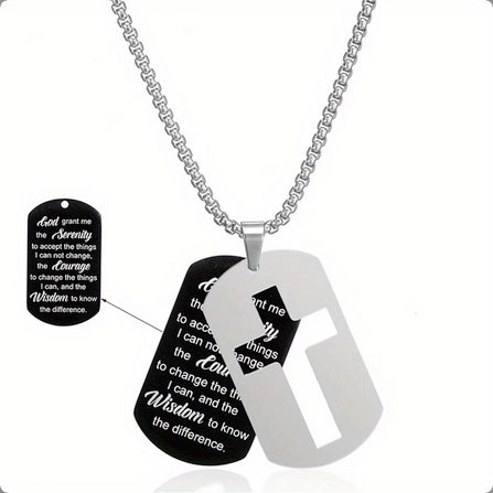 Double Pendant With Cross And Serenity Prayer