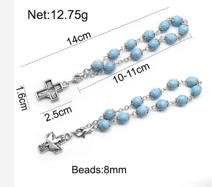 Dove Of Peace On Cross Turquoise Bracelet- Length Adjustable