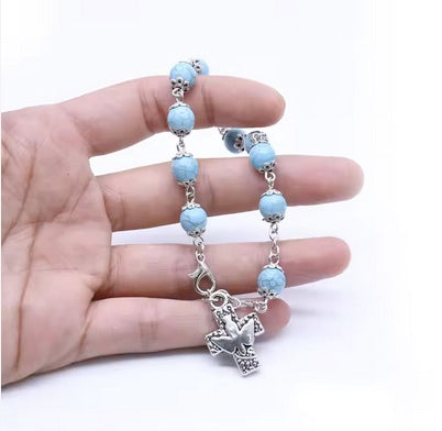 Dove Of Peace On Cross Turquoise Bracelet- Length Adjustable