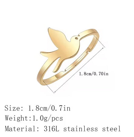 Small Dove Of Peace And Holy Spirit Ring - Two Colors - Self Adjustable