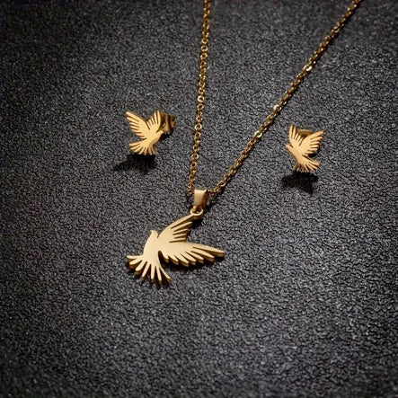 Stainless Steel Non Tanishing Peace And Holy Spirit Dove Necklace and Earrings Set
