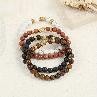Beaded Gemstone Bracelet with Gold-Tone Elephant