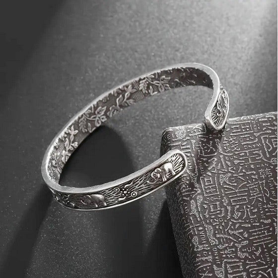 Tibetan Style Elephant Carving Vintage Cuff Bracelet