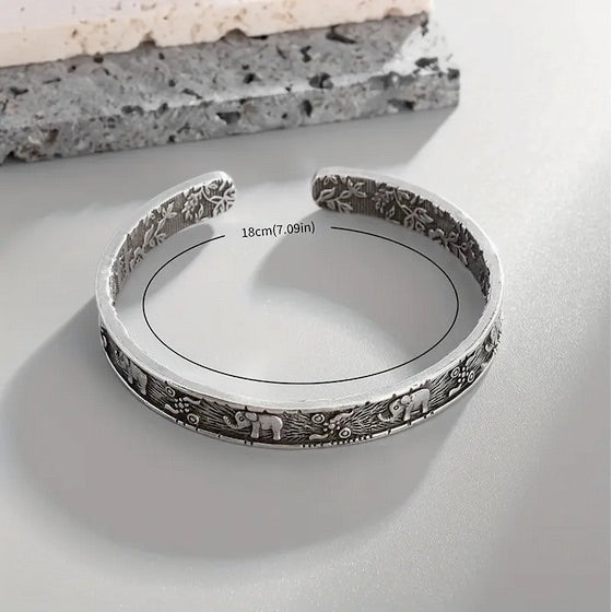 Tibetan Style Elephant Carving Vintage Cuff Bracelet