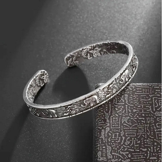 Tibetan Style Elephant Carving Vintage Cuff Bracelet