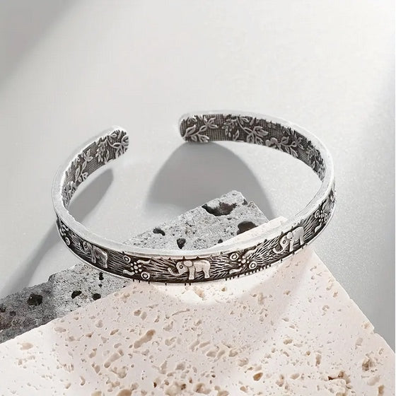 Tibetan Style Elephant Carving Vintage Cuff Bracelet