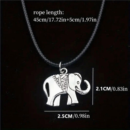 Elephant On Adjustable Length Leather Cord -One Piece