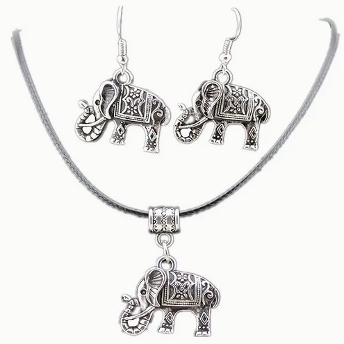 Three Piece Save The Elephants Necklace And Earring Set