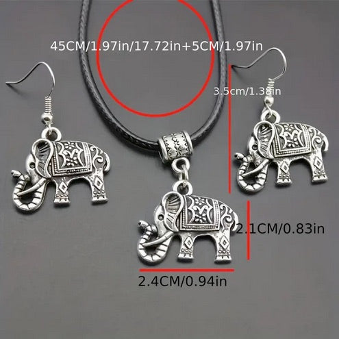 Three Piece Save The Elephants Necklace And Earring Set