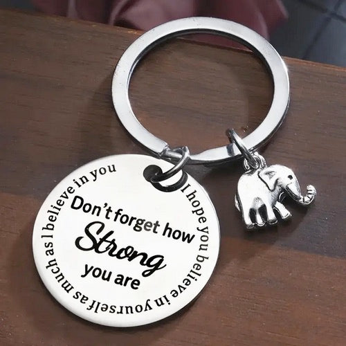 Inspirational Quote Stainless Steel Elephant Keychain