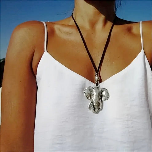 Vintage Bohemian save The Elephants Head Necklace - Zinc Alloy