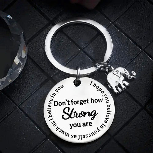 Inspirational Quote Stainless Steel Elephant Keychain