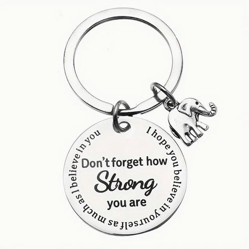 Inspirational Quote Stainless Steel Elephant Keychain