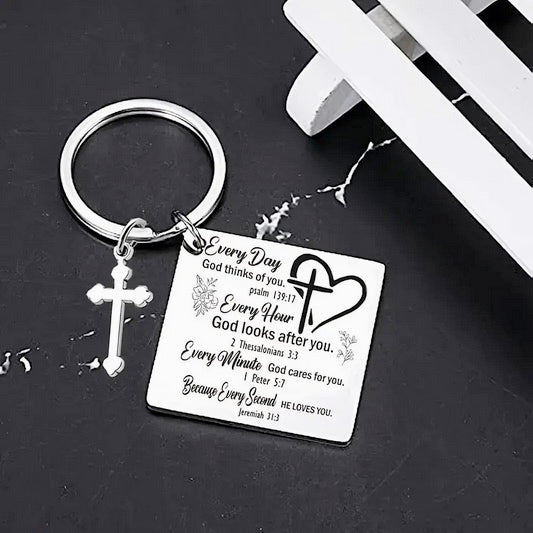 Four Bible Verses Inspirational Cross And Heart Keychain