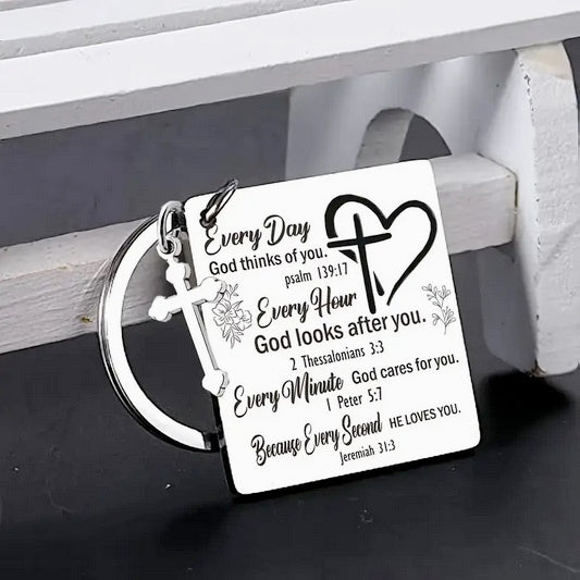 Four Bible Verses Inspirational Cross And Heart Keychain