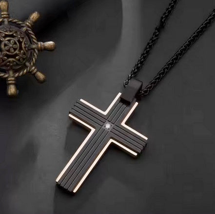 Luxury Elegant Matt Effect Cross Necklace With Cubic Zirconia Stone