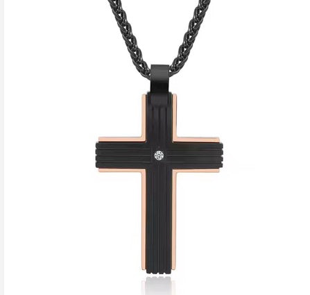Luxury Elegant Matt Effect Cross Necklace With Cubic Zirconia Stone