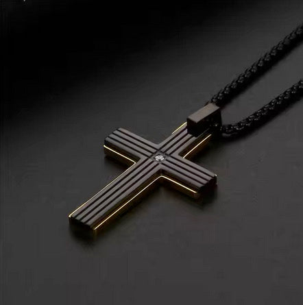 Luxury Elegant Matt Effect Cross Necklace With Cubic Zirconia Stone