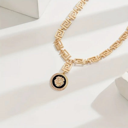 Greek Key Geometric Lady's Lion Of Judah Necklace