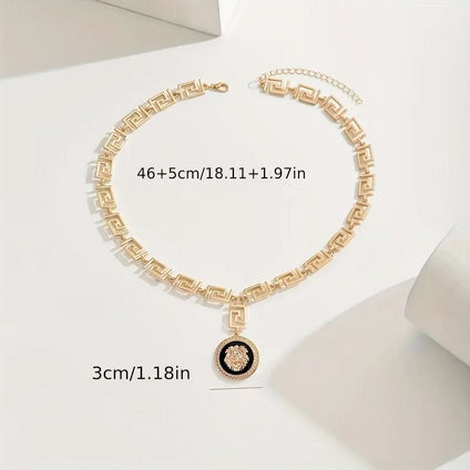 Greek Key Geometric Lady's Lion Of Judah Necklace